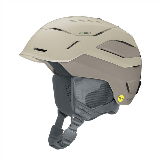 Beige helmet with gray interior on a white background