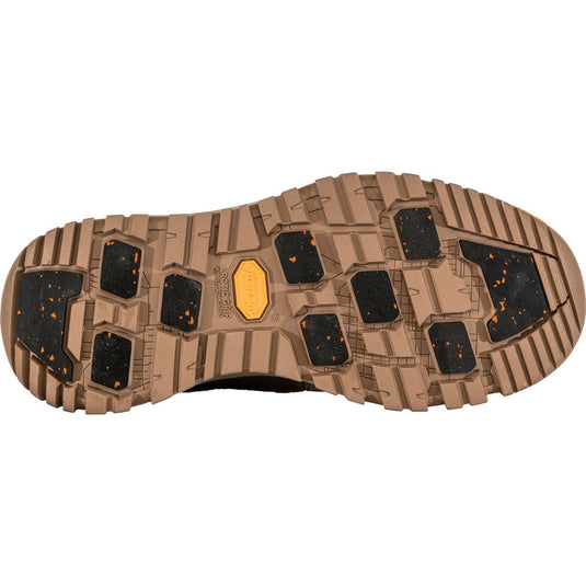 Close-up of a brown shoe sole with tread pattern on a white background