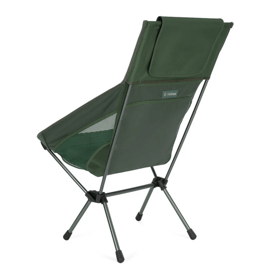 Green camping chair with a backrest on a white background