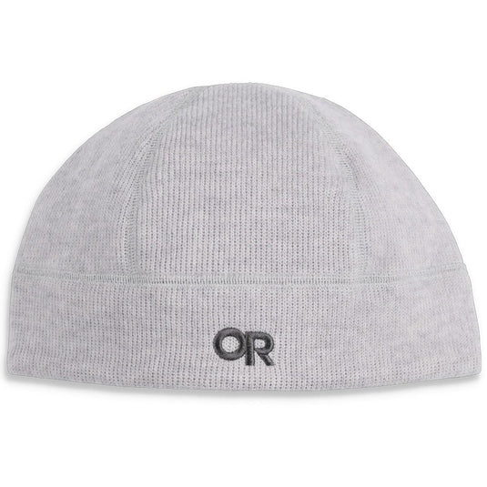 Gray beanie with a logo on a white background