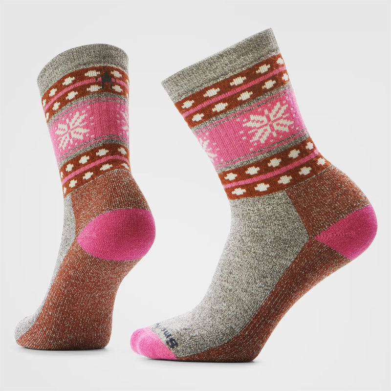 Load image into Gallery viewer, Pair of patterned socks with pink, brown, and gray colors on a light gray background
