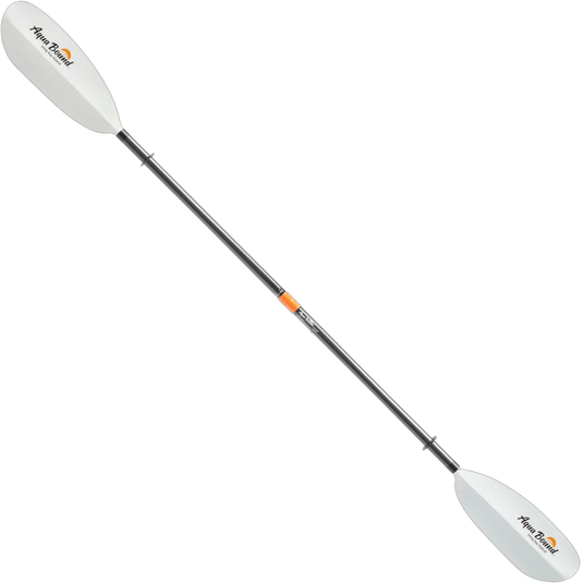 Kayak paddle with white blades and black shaft on a white background