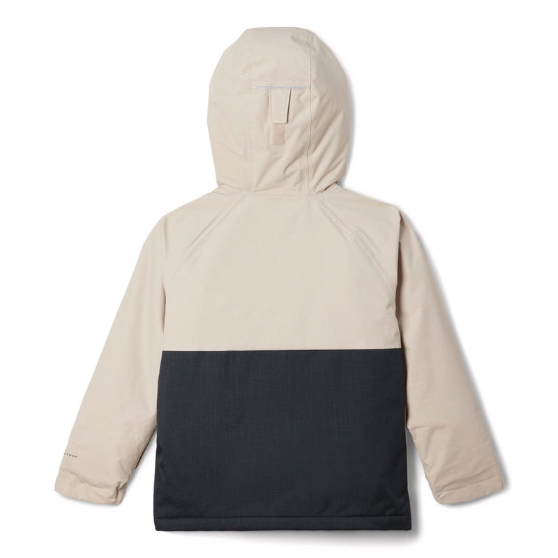 Load image into Gallery viewer, Beige and black jacket with a hood on a white background
