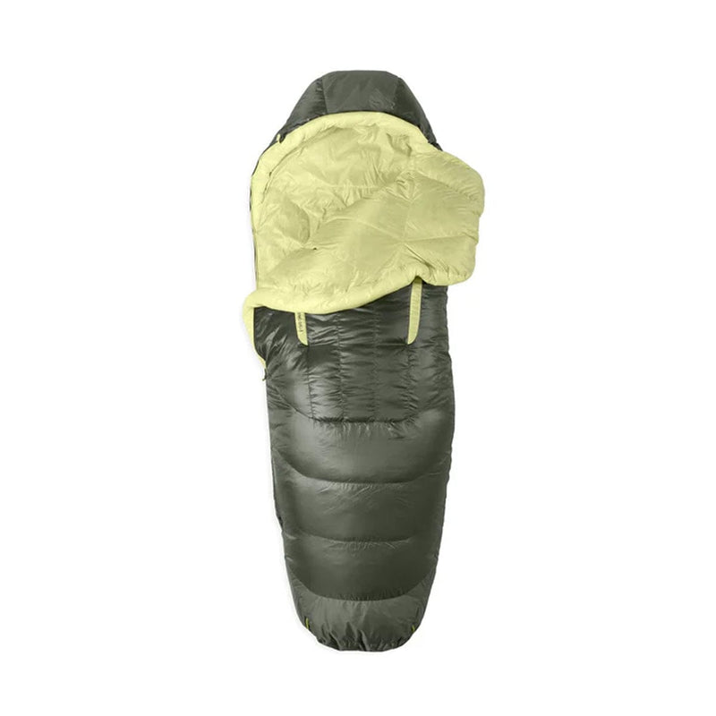 Load image into Gallery viewer, Green and yellow sleeping bag on a white background
