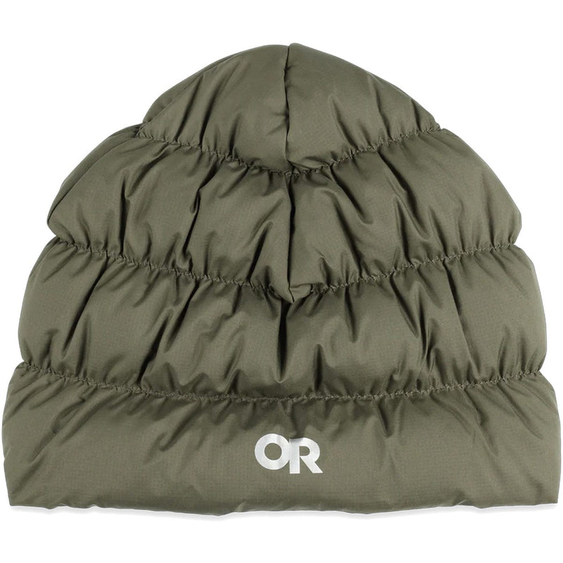 Load image into Gallery viewer, Green puffer beanie with a logo on a white background

