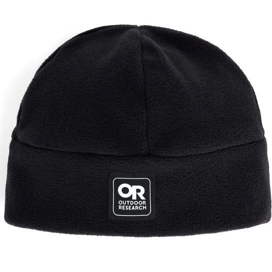 Black beanie with Outdoor Research logo on a white background