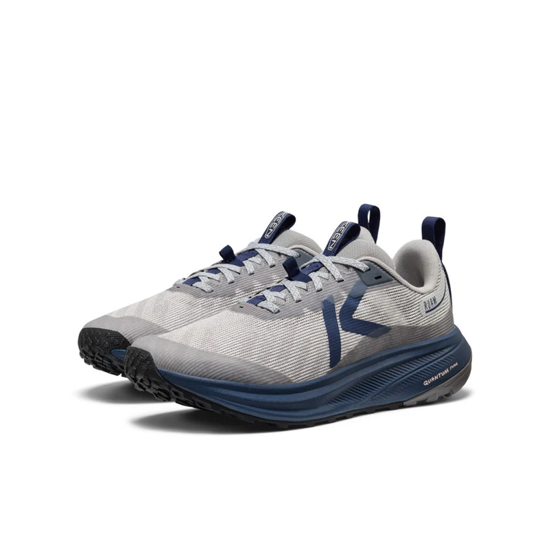 Load image into Gallery viewer, Gray and blue running shoes on a white background
