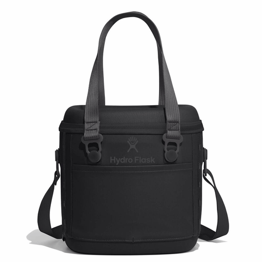 Black cooler bag with Hydro Flask logo on a white background