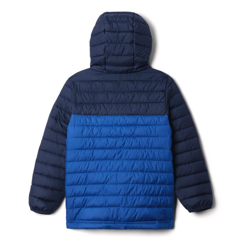 Load image into Gallery viewer, Blue and navy puffer jacket on a white background
