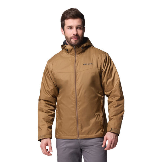 Man wearing a brown jacket on a white background