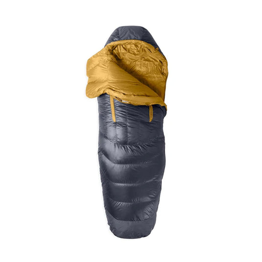 Blue and yellow sleeping bag on a white background