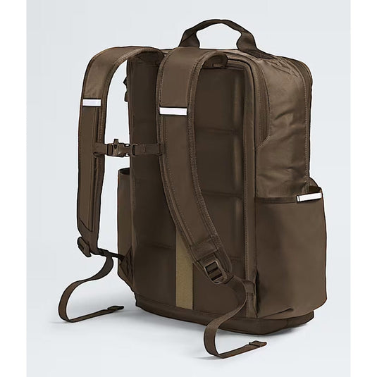 Brown backpack on a light gray background