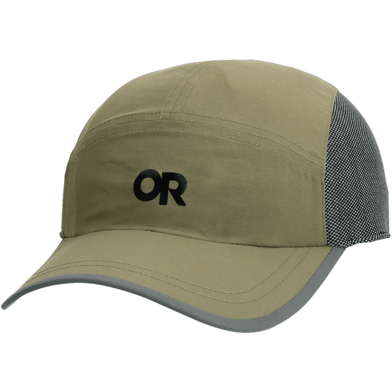 Load image into Gallery viewer, Khaki cap with mesh side and black logo on a white background
