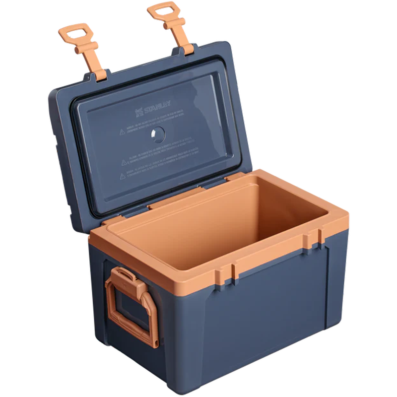 Load image into Gallery viewer, Blue and brown storage box with open lid on a white background
