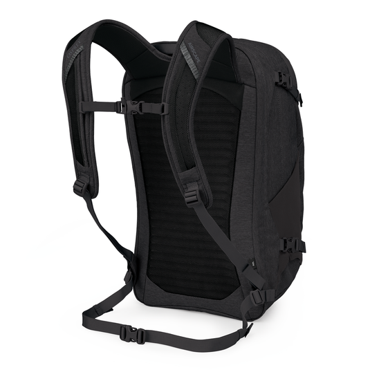 Black backpack on a white background