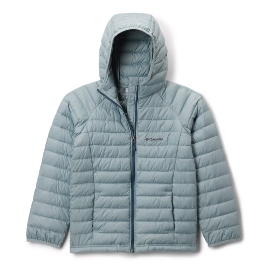 Light blue puffer jacket with Columbia logo on a white background