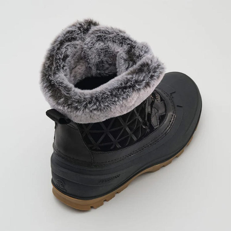 Load image into Gallery viewer, Black winter boot with gray fur lining on a white background
