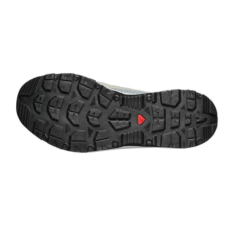 Load image into Gallery viewer, Black sole of a shoe with a red logo on a white background
