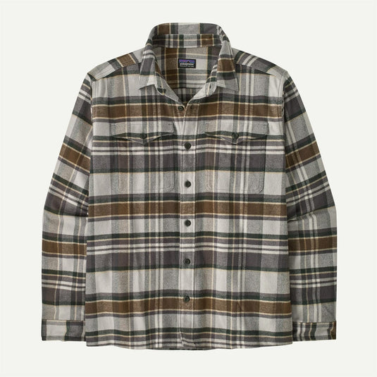Plaid shirt with visible brand logo on a white background