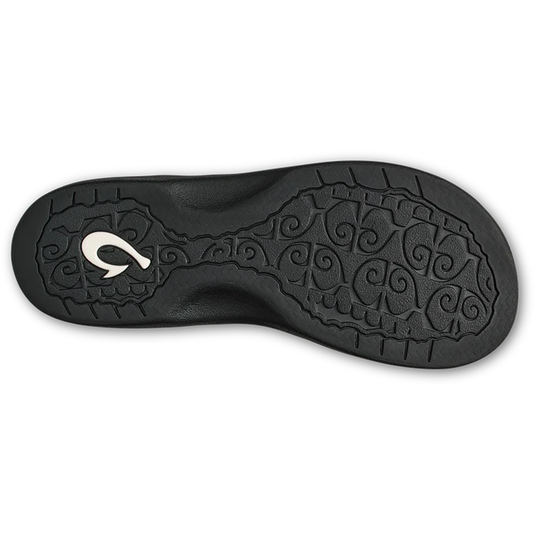 Black shoe sole with a brand logo on a white background