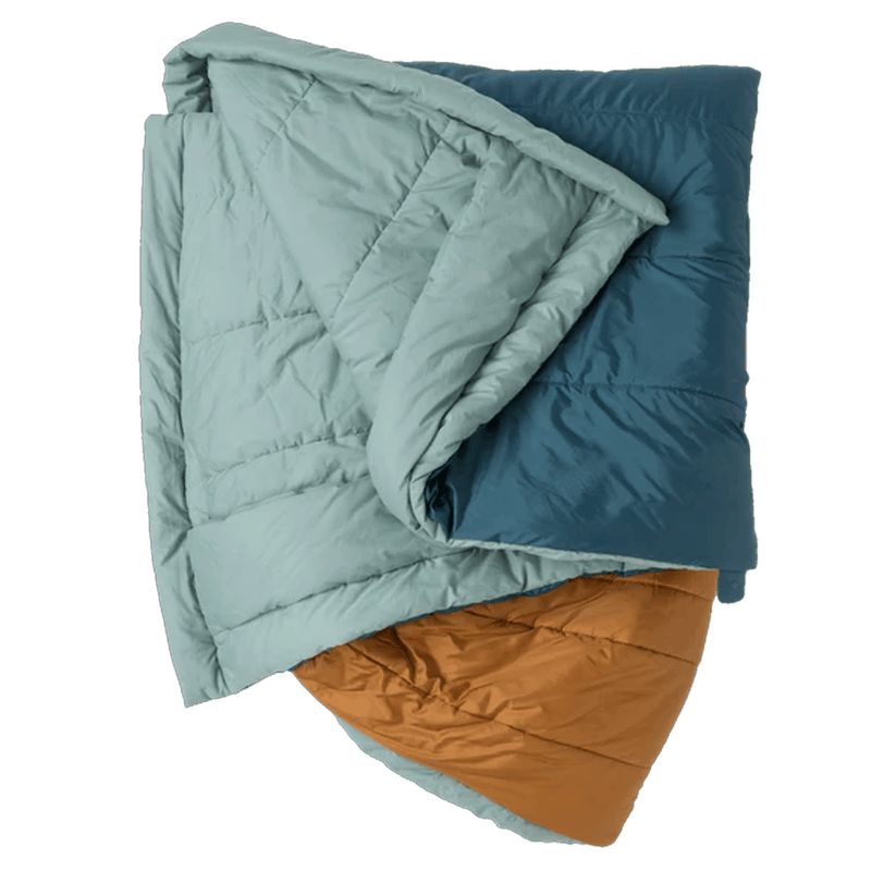 Load image into Gallery viewer, Multicolored quilt with green, blue, and brown sections on a white background
