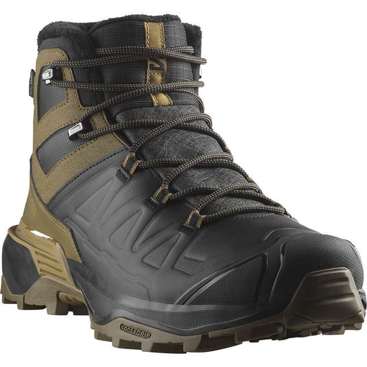 Gray and brown hiking boot with visible brand logo on a white background