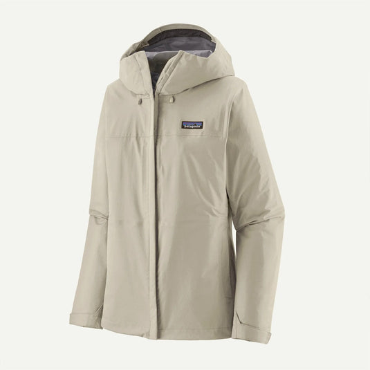 Beige raincoat with Patagonia logo on a white background