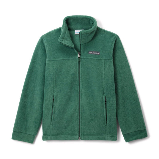 Green fleece jacket with Columbia logo on a white background