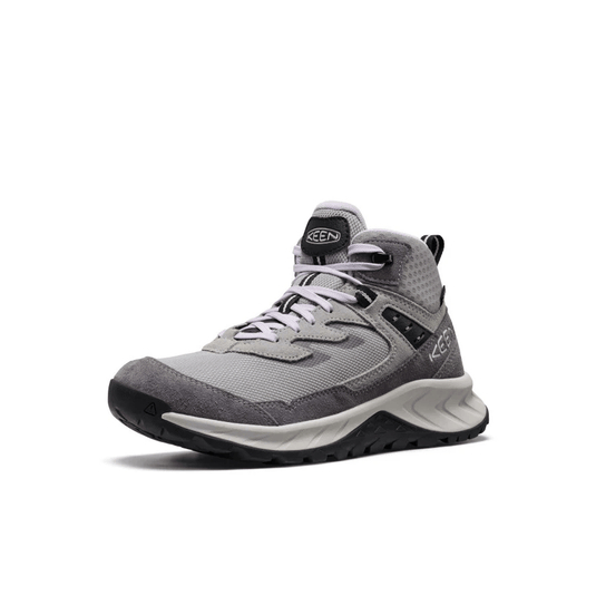 Gray hiking shoe with brand logo on a white background