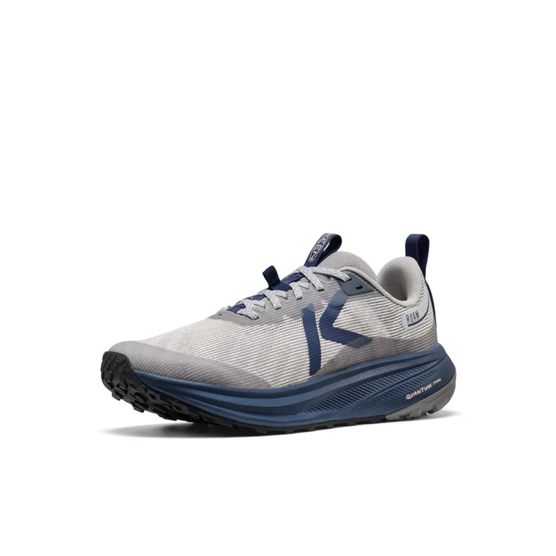 Load image into Gallery viewer, Gray and blue running shoe on a white background
