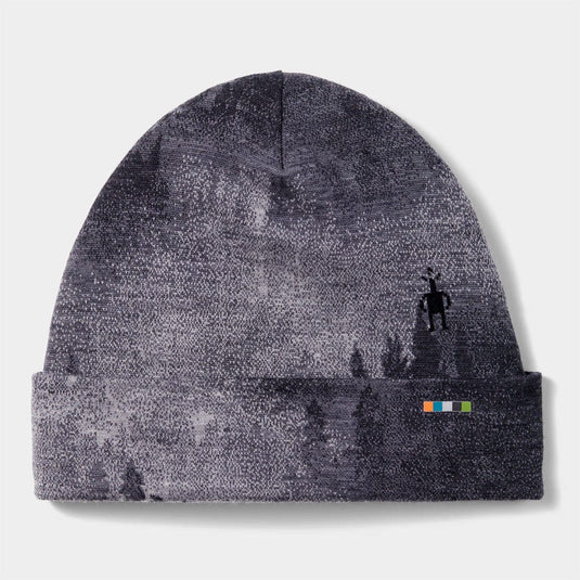 Gray beanie with a pattern on a light gray background