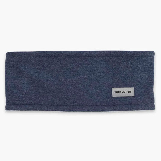 Navy blue headband with a label on a white background