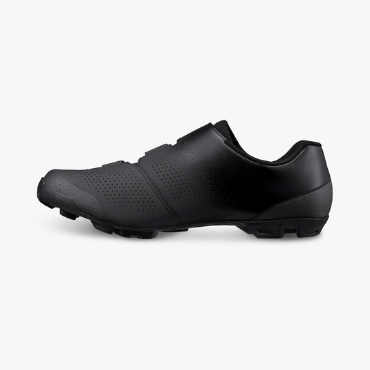 Black cycling shoe on a white background