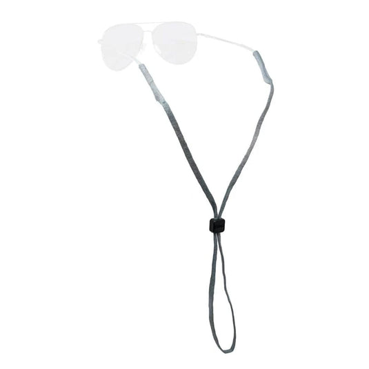 Eyeglasses with a gray cord on a white background