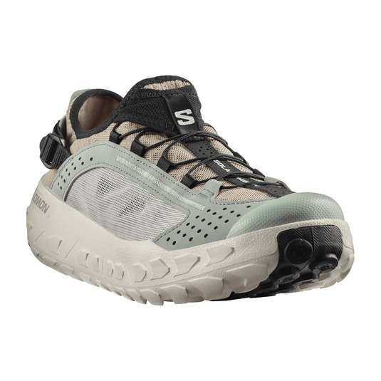 Soleus hiking shoe with beige and black design on a white background