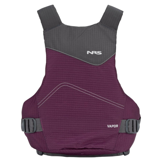 Purple and gray life vest with NRS logo on a white background