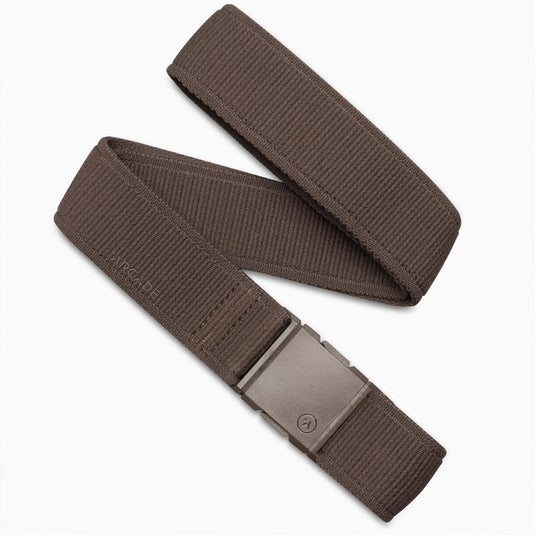 Brown belt with a plastic buckle on a white background