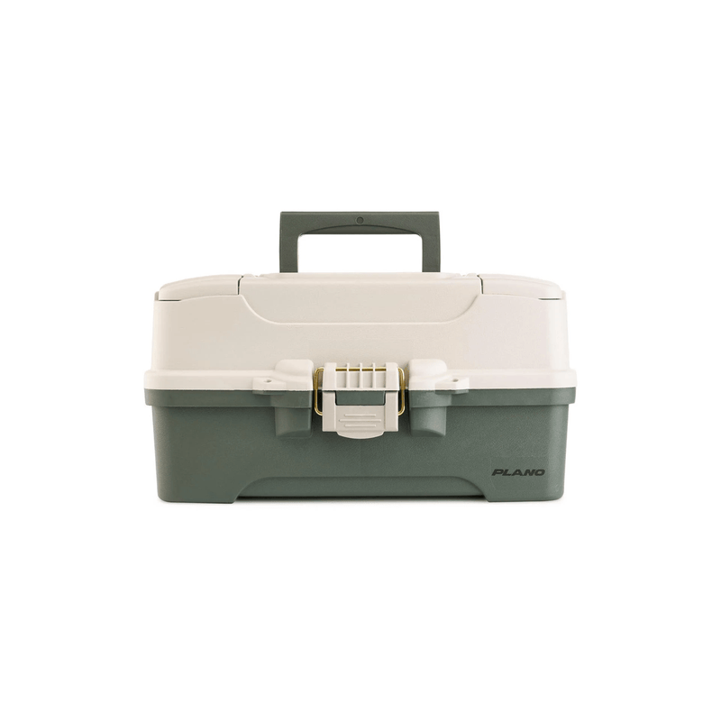 Load image into Gallery viewer, Gray and beige tackle box with handle on a white background
