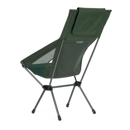 Green camping chair with a canopy on a white background
