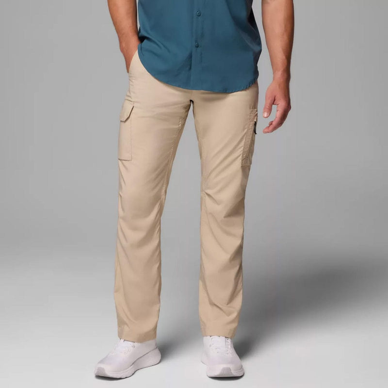 Load image into Gallery viewer, Person wearing beige pants and a blue shirt on a gray background
