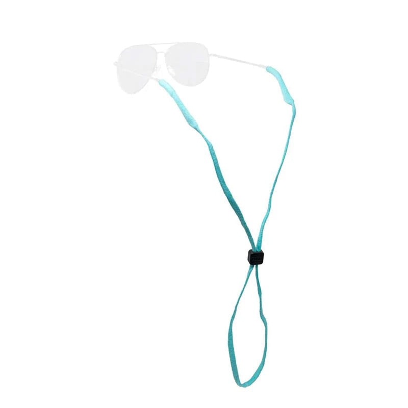 Load image into Gallery viewer, White sunglasses with a turquoise cord on a white background
