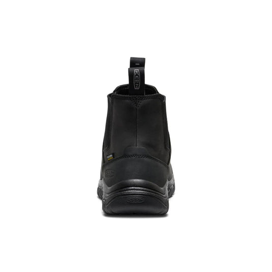 Black boot with a visible brand logo on a white background