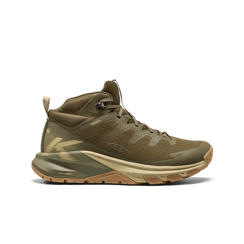 Load image into Gallery viewer, Green hiking boot with brown sole on a white background
