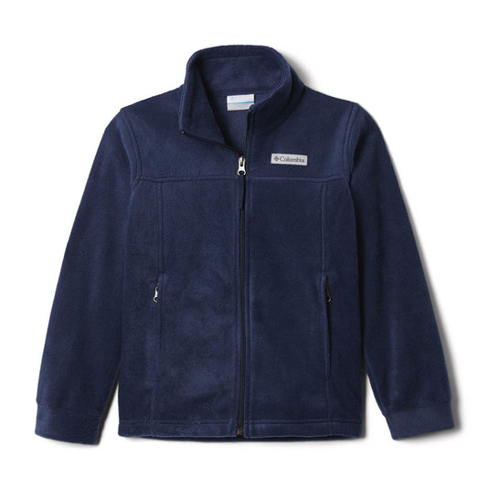 Navy blue fleece jacket with Columbia logo on a white background
