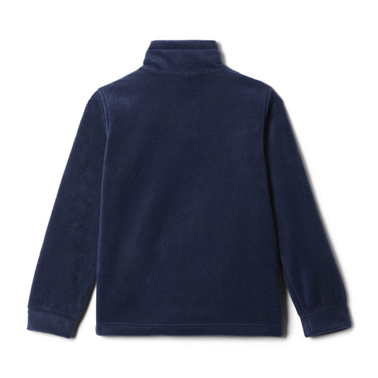 Navy blue fleece jacket on a white background