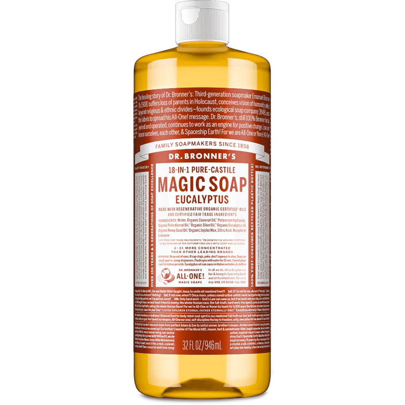 Load image into Gallery viewer, Dr. Bronner's Magic Soap bottle with eucalyptus scent on a white background
