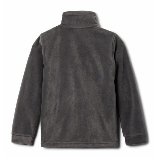 Back view of a gray jacket on a white background