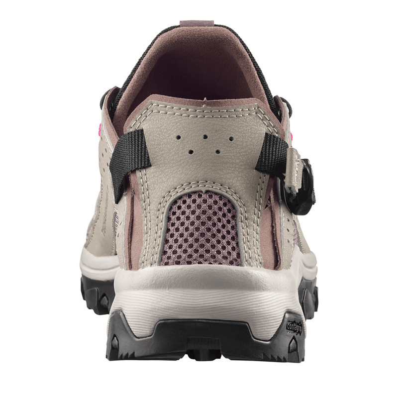 Load image into Gallery viewer, Back view of a beige hiking shoe with black straps on a white background
