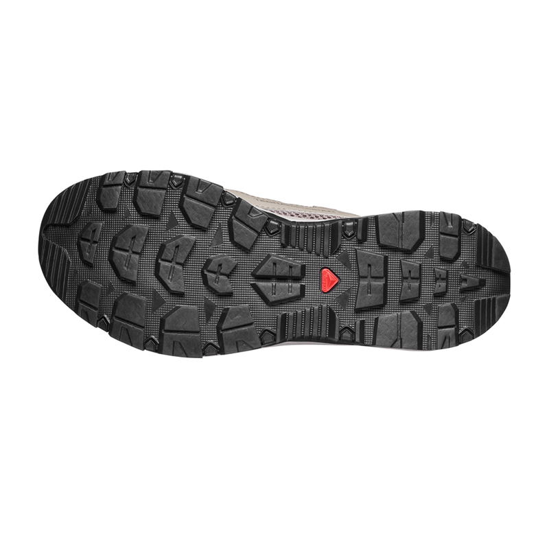 Load image into Gallery viewer, Black sole of a shoe with a red label on a white background
