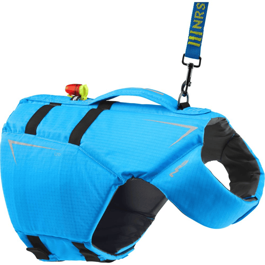 Blue life jacket with black accents and INRS branding on a white background